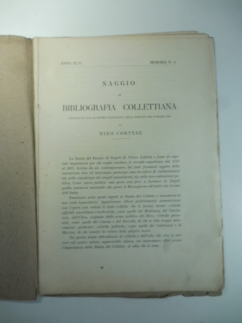Saggio di bibliografia collettiana presentato all'Accademia Pontaniana nella tornata del 19 marzo 1916